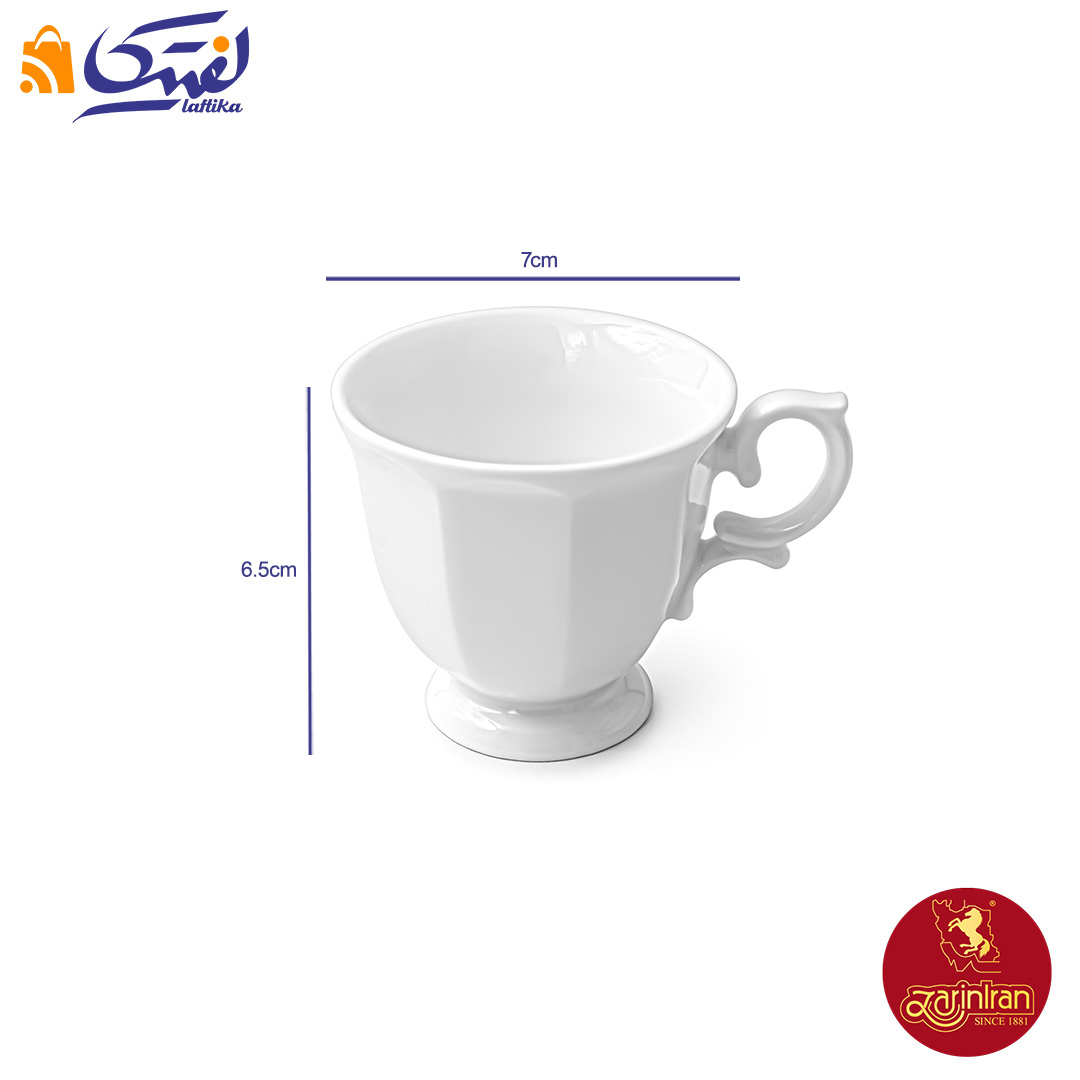 قیمت سرویس فنجان و نعلبکی قهوه 6 نفره چینی زرین - مدل نئوکلاسیک طرح سفید