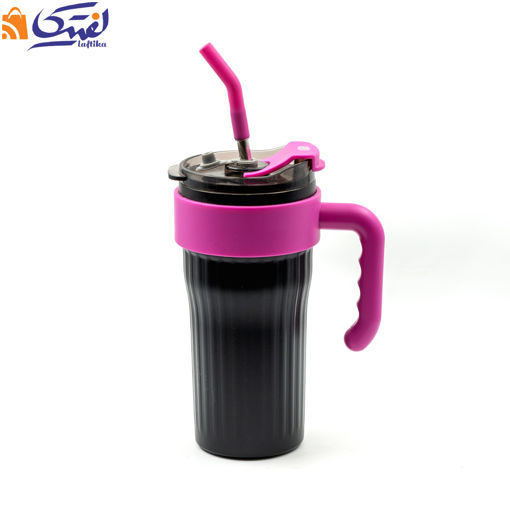 تراول ماگ دسته رنگی نی دار 800 میلی لیتر کد FL-1002