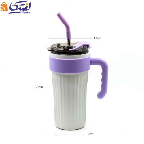 تراول ماگ دسته رنگی نی دار 800 میلی لیتر