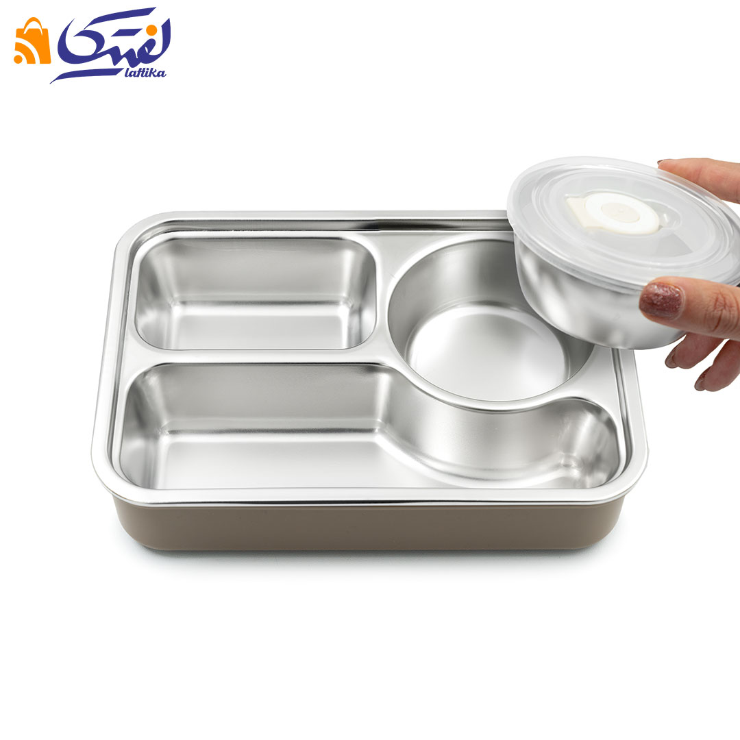 ظرف غذا درب قفلی داخل استیل 201 ML-6328 با ظرف مایعات