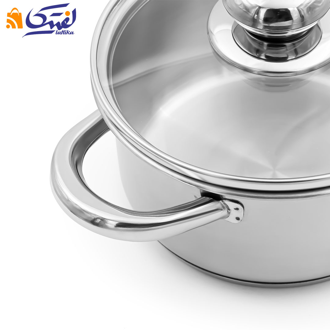 قیمت قابلمه پارس استیل درب پیرکس کف سه لایه سایز 16
