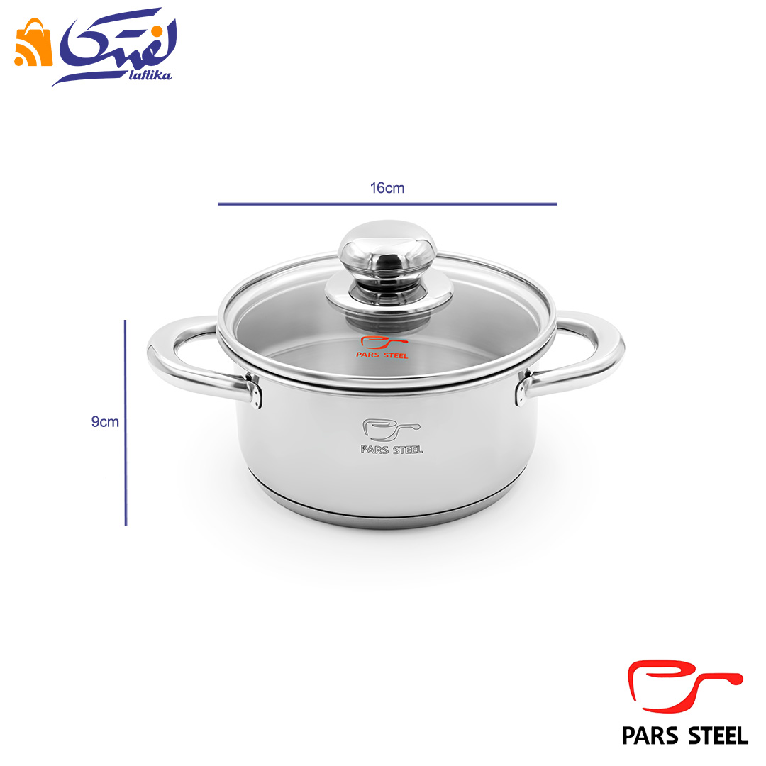 خرید قابلمه پارس استیل درب پیرکس کف سه لایه سایز 16
