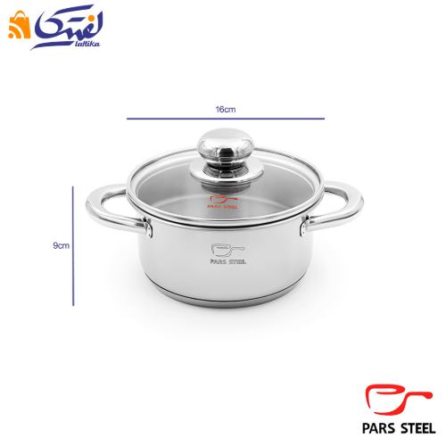 خرید قابلمه پارس استیل درب پیرکس کف سه لایه سایز 16