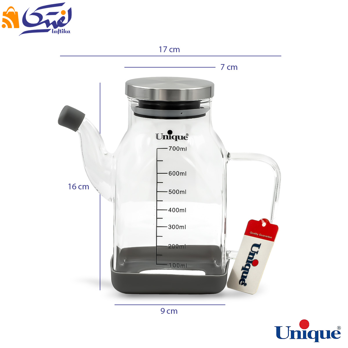 ظرف روغن ریز 700 میلی لیتر یونیک درب استیل