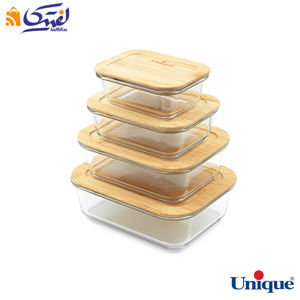 ظرف 4 تیکه فریزری پیرکس یونیک درب بامبو UN-1407