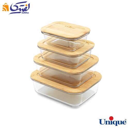 ظرف 4 تیکه فریزری پیرکس یونیک درب بامبو UN-1407