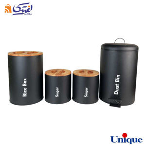 سرویس آشپزخانه یونیک 4 پارچه UN-8016 مشکی مات درب بامبو