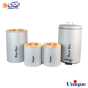 سرویس آشپزخانه یونیک 4 پارچه UN-8026 طوسی روشن درب بامبو