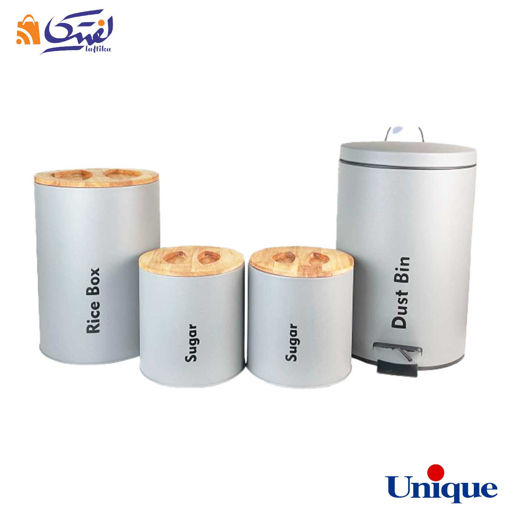 سرویس آشپزخانه یونیک UN-8026 طوسی روشن 4 پارچه درب بامبو