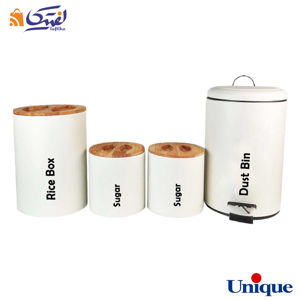 سرویس آشپزخانه یونیک 4 پارچه UN-8028 سفید درب بامبو