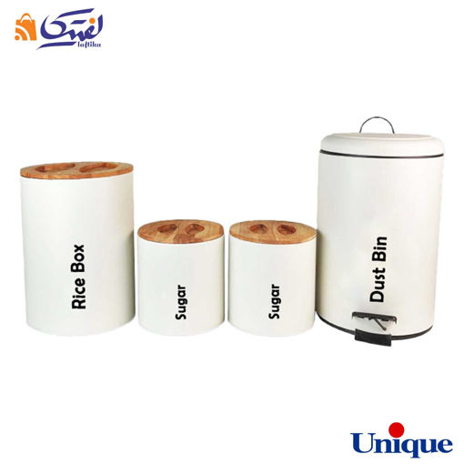 سرویس آشپزخانه یونیک UN-8028 سفید 4 پارچه درب بامبو