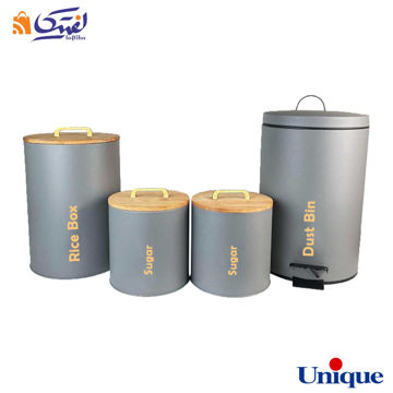 سرویس آشپزخانه یونیک 4 پارچه UN-8034 فیلی (طوسی) با درب بامبو T