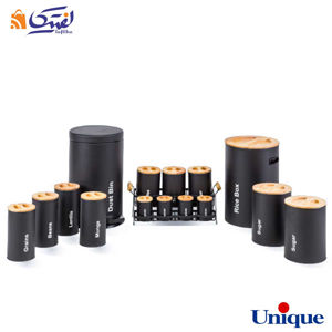 سرویس آشپزخانه یونیک 16 پارچه UN-8044 مشکی با درب بامبو