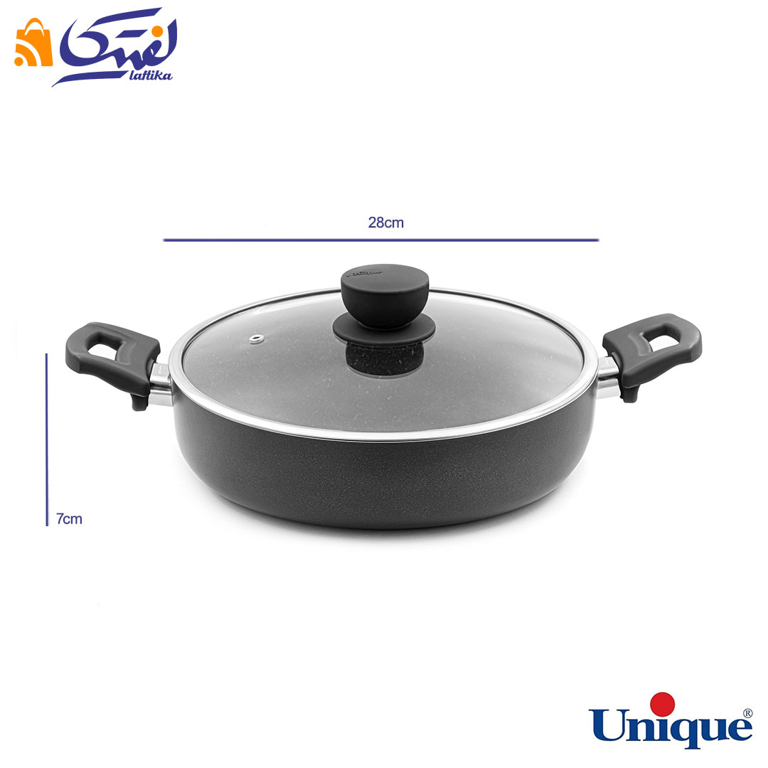 ابعاد تابه دو دسته یونیک 28 کف گرانیت طوسی تیره UN-8126