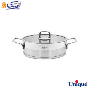 تابه استیل یونیک درب دار دو دسته مدل UN-9912 سایز 24 طرح فلت