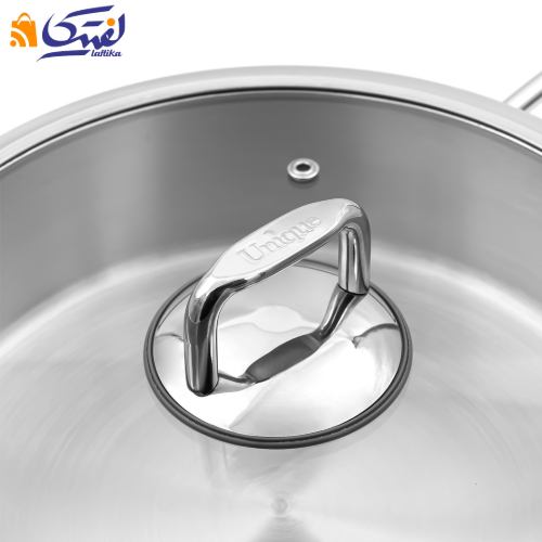 قیمت تابه استیل یونیک درب دار دو دسته مدل UN-9912 سایز 24 طرح فلت