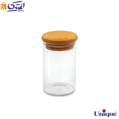 ظرف ادویه شیشه ای یونیک 9.5 سانتی متری درب چوبی UN-1752