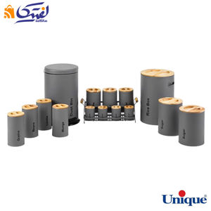سرویس آشپزخانه یونیک 16 پارچه UN-8052 فیلی(طوسی) با درب بامبو