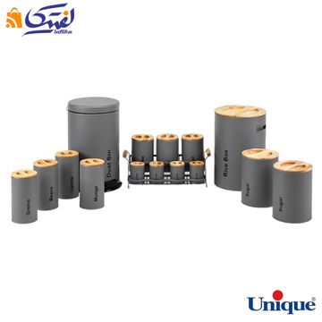 سرویس آشپزخانه یونیک 16 پارچه UN-8052 فیلی(طوسی) با درب بامبو