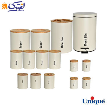سرویس آشپزخانه یونیک 16 پارچه UN-8056 نباتی(کرم) با درب بامبو