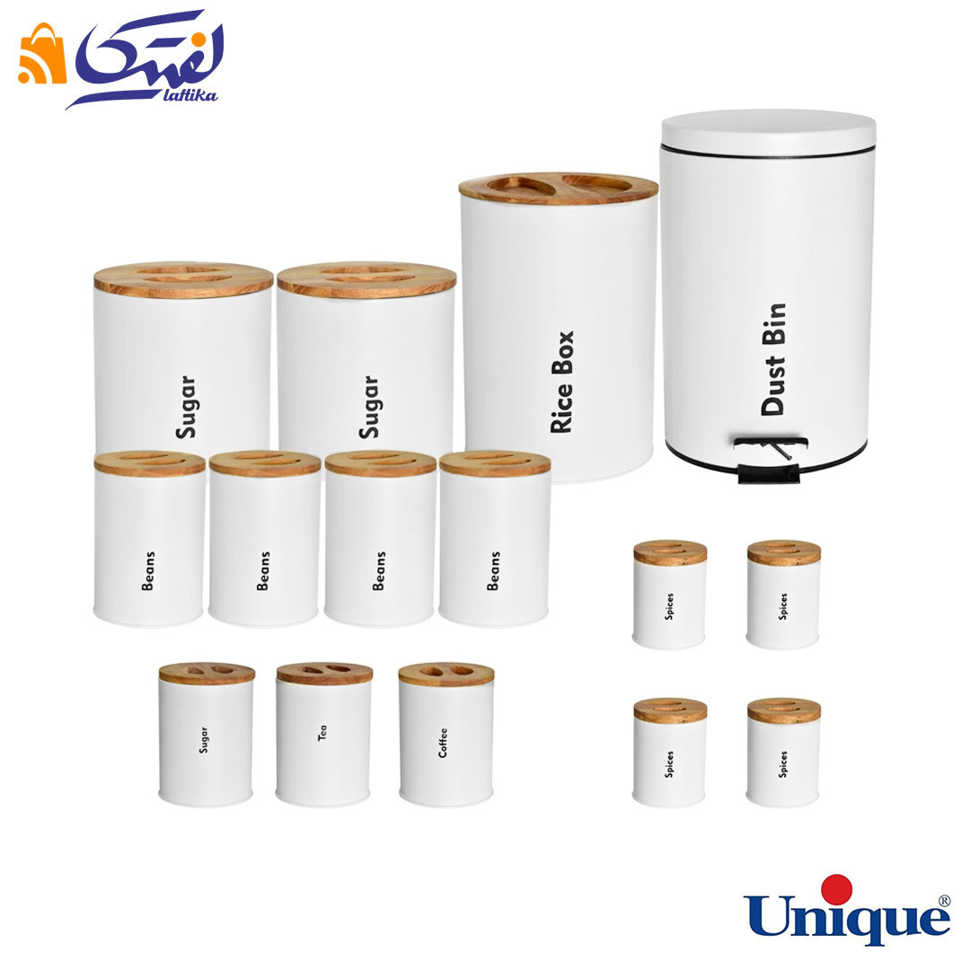 سرویس آشپزخانه یونیک 16 پارچه UN-8060 سفید با درب بامبو