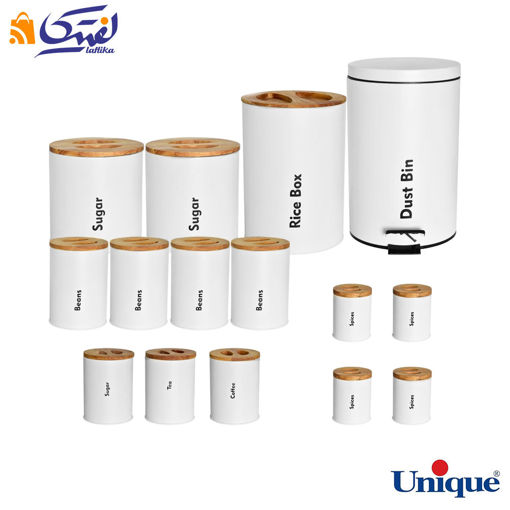 سرویس آشپزخانه UN-8060 یونیک 16 پارچه سفید با درب بامبو