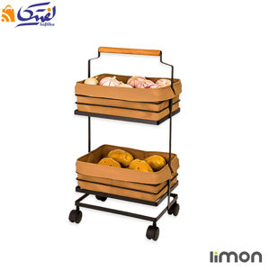 جا سیب زمینی و پیاز لیمون فلزی 2 طبقه دسته چوبی 2324