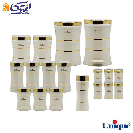 سرویس آشپزخانه یونیک UN-4599 کمر باریک خطی کرم طلایی 18 پارچه