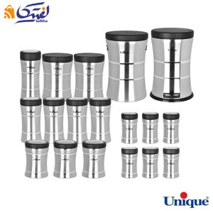 سرویس آشپزخانه 18 پارچه یونیک کمرباریک استیل با درب مشکی UN-4620
