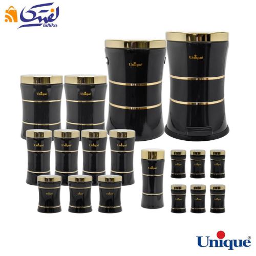 سرویس آشپزخانه 18 پارچه یونیک کمر باریک خطی مشکی براق طلا UN-4698