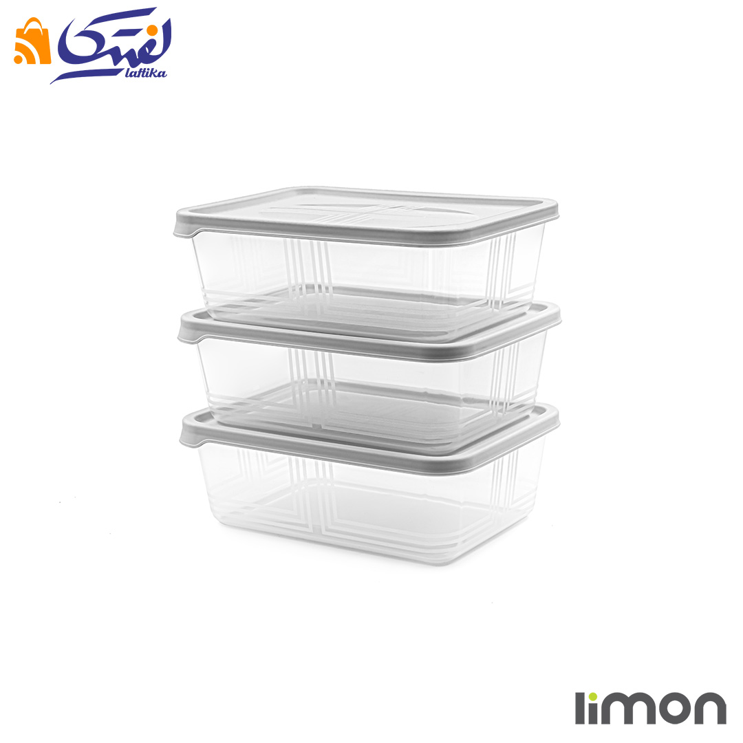 قیمت ظرف مستطیل پلاستیکی 1.3 لیتر 3 عددی لیمون 2406