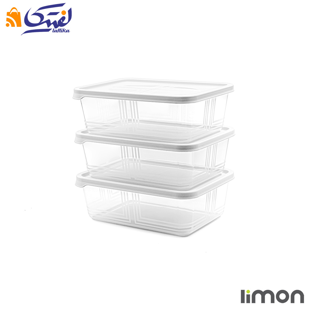 خرید ظرف مستطیل پلاستیکی 1.3 لیتر 3 عددی لیمون 2406