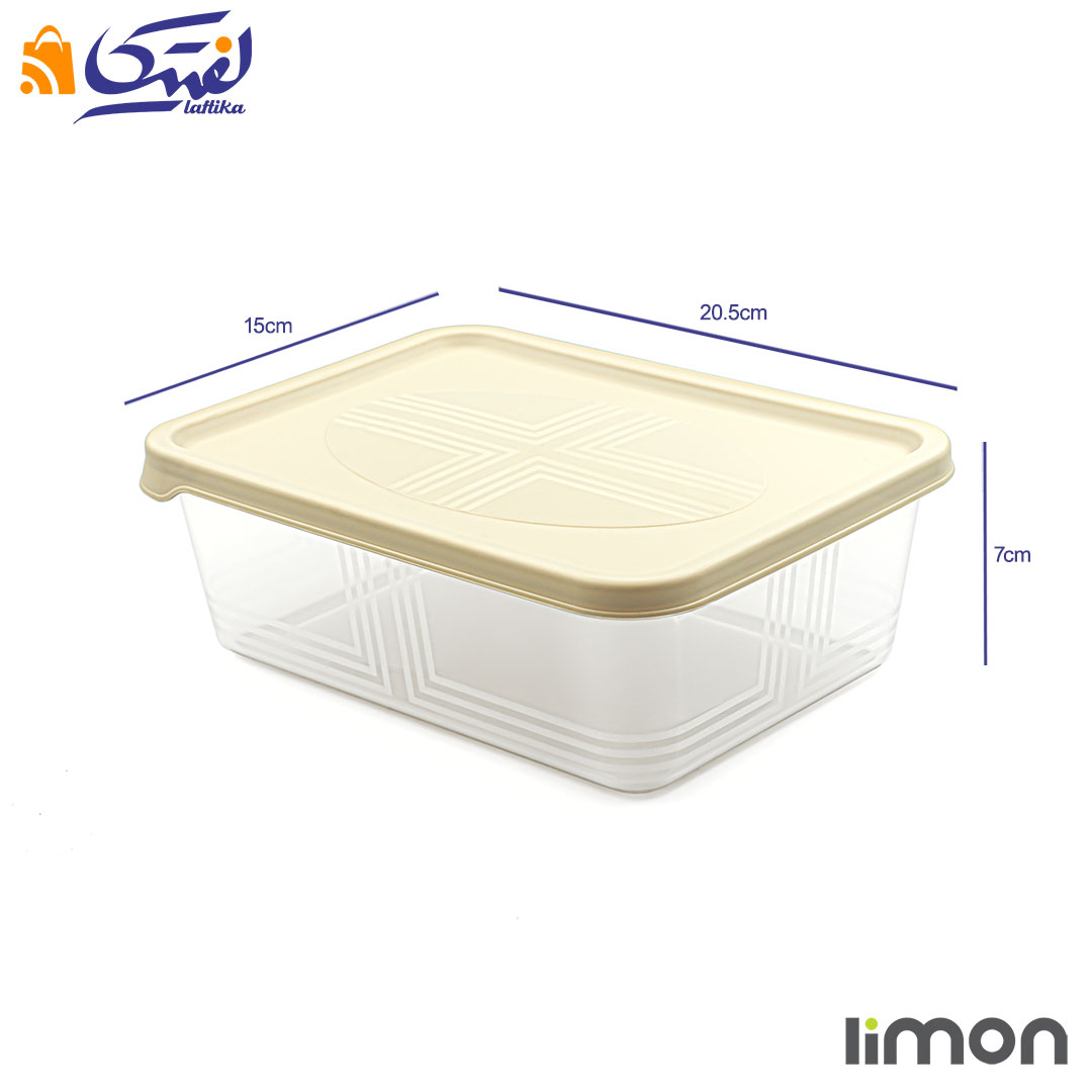 ابعاد ظرف مستطیل پلاستیکی 1.3 لیتر 3 عددی لیمون 2406