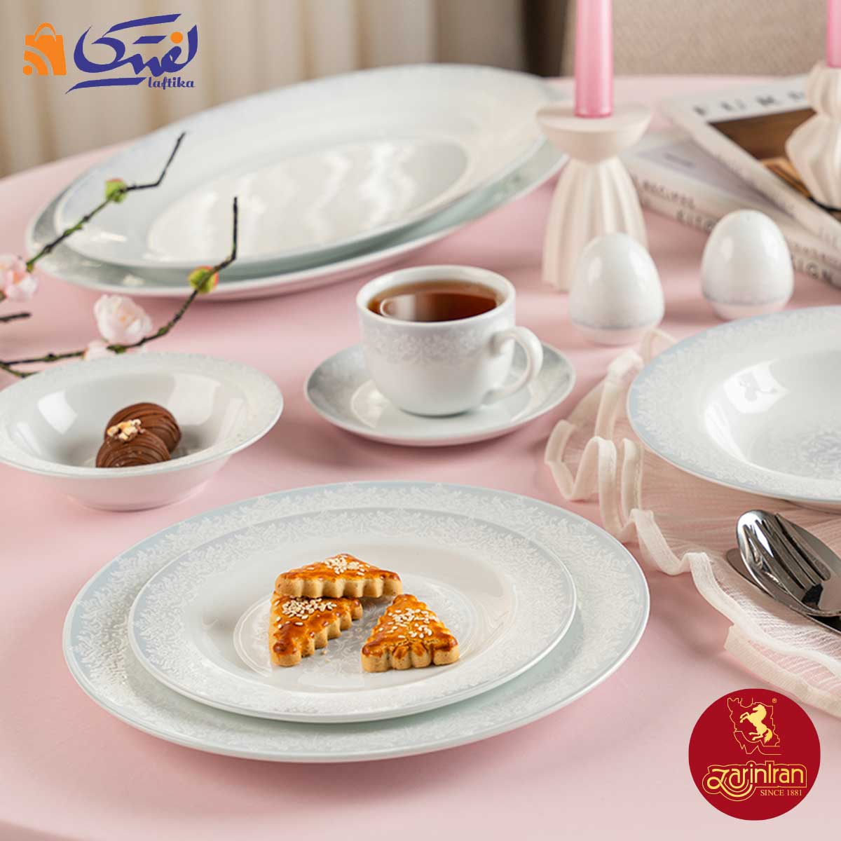 تصویر چیدمان میز سرویس غذاخوری سابرینا چینی زرین