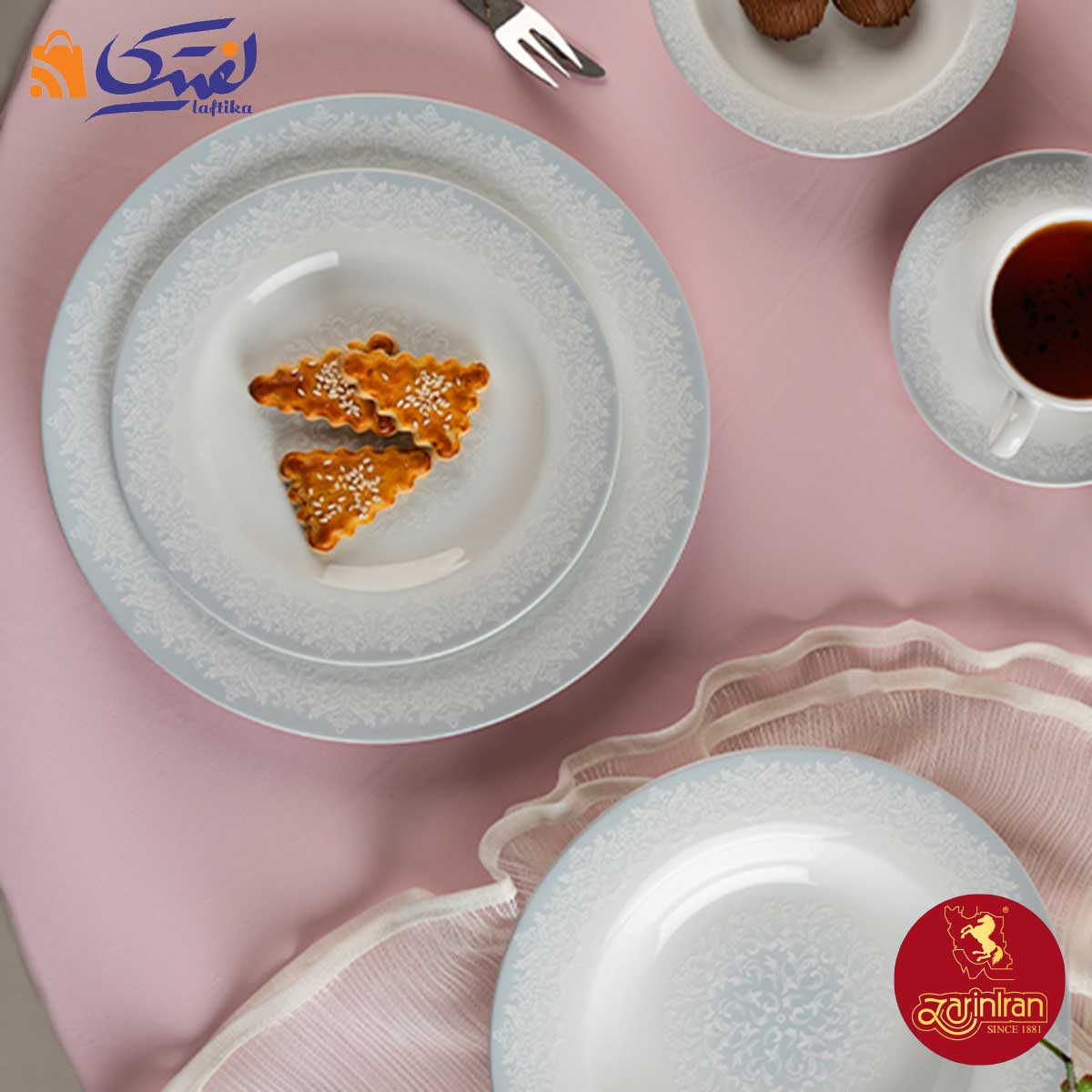 تصویر بالا از چیدمان میز سرویس غذاخوری سابرینا چینی زرین