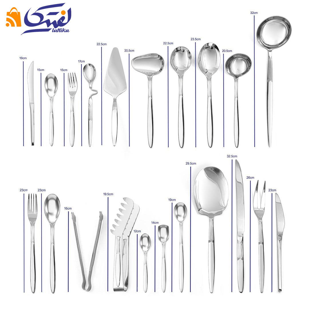 ابعاد اقلام سرویس قاشق و چنگال 143 پارچه بست لایف مدل 219M