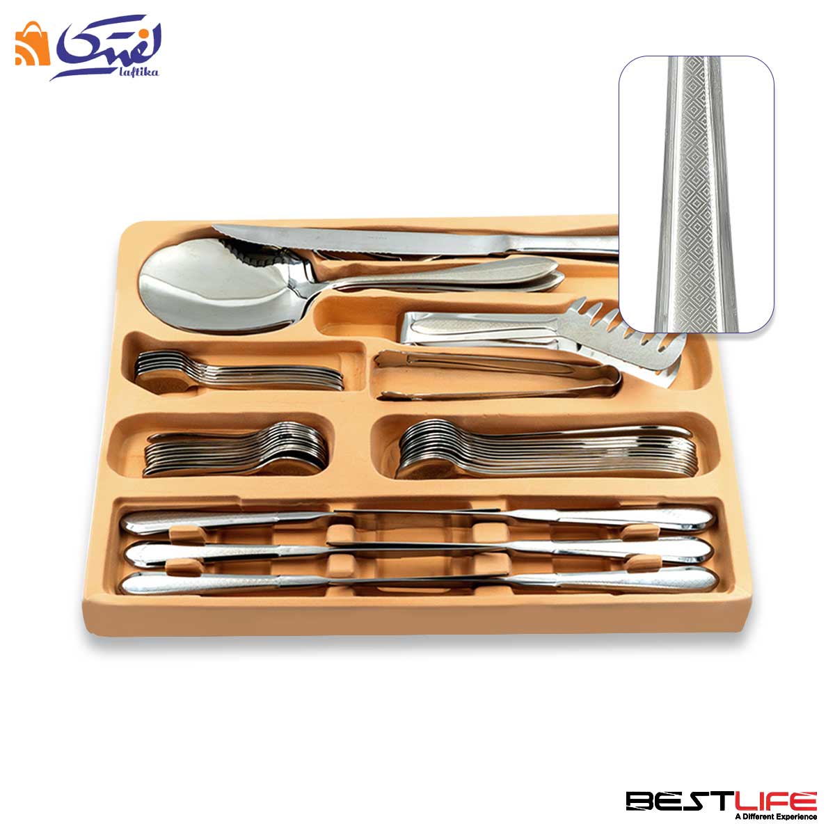 سرویس قاشق و چنگال چمدانی 143 پارچه بست لایف مدل 202ML