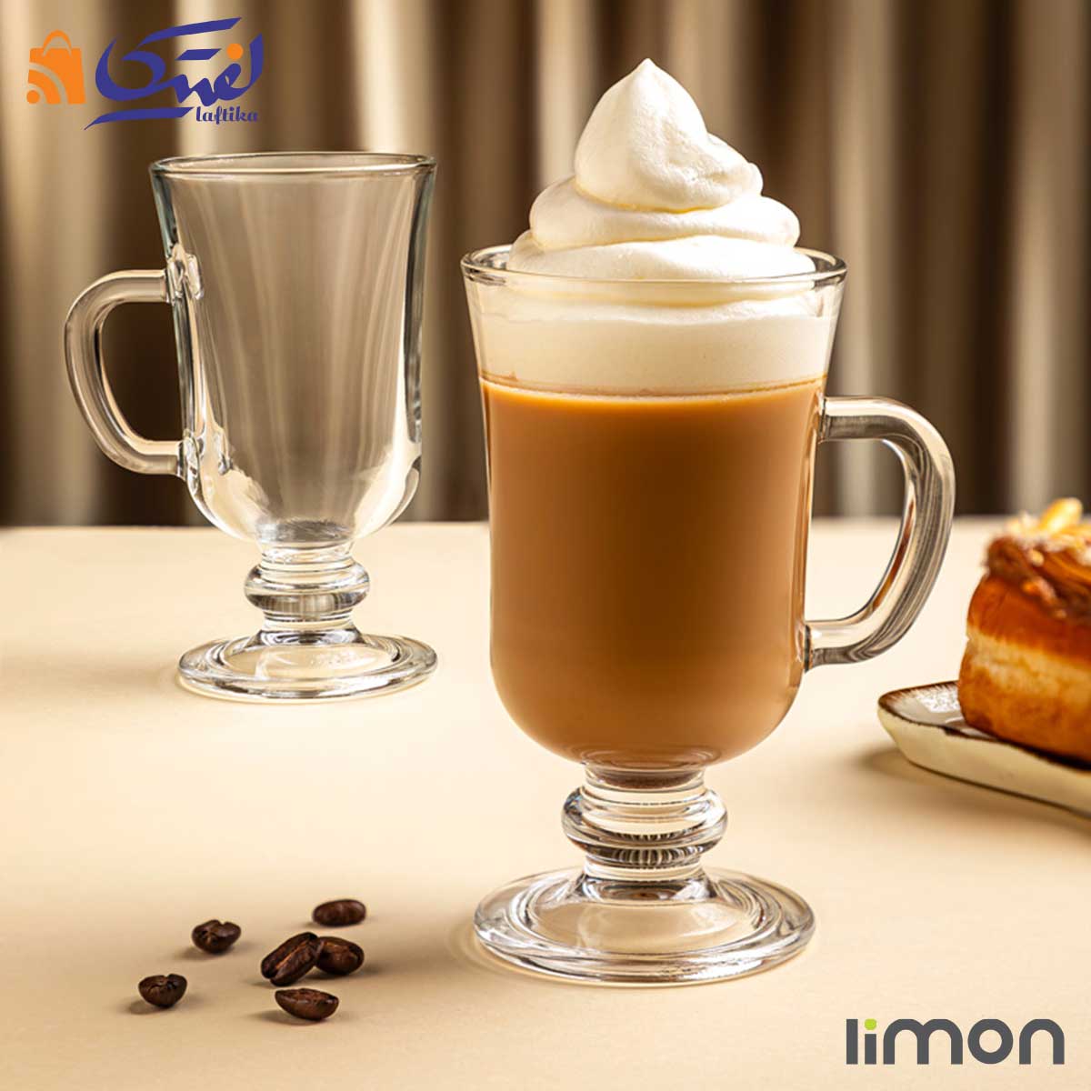 تصویر دکور شده لیوان پایه دار شیشه ای 260 سی سی لیمون