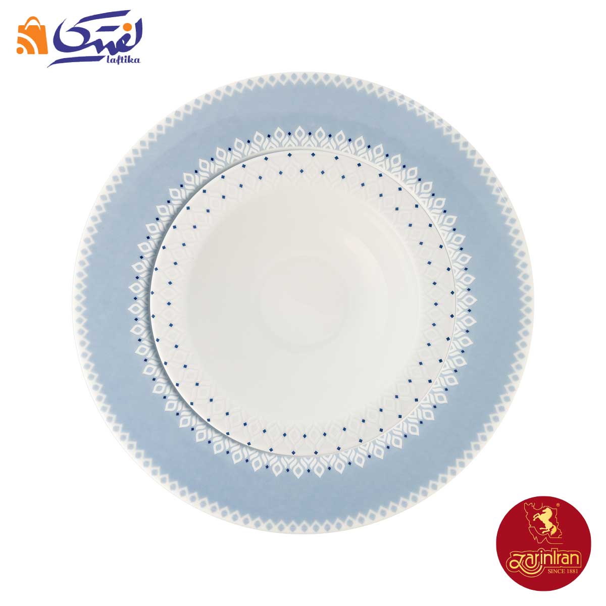 نمای بالای سرویس غذاخوری نیلوانا چینی زرین ایتالیا اف 6 نفره 28 پارچه