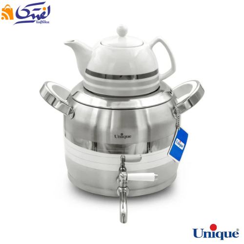 کتری استیل 5 لیتر با قوری چینی طرح ترک یونیک UN-7295 دسته کالیت نسوز