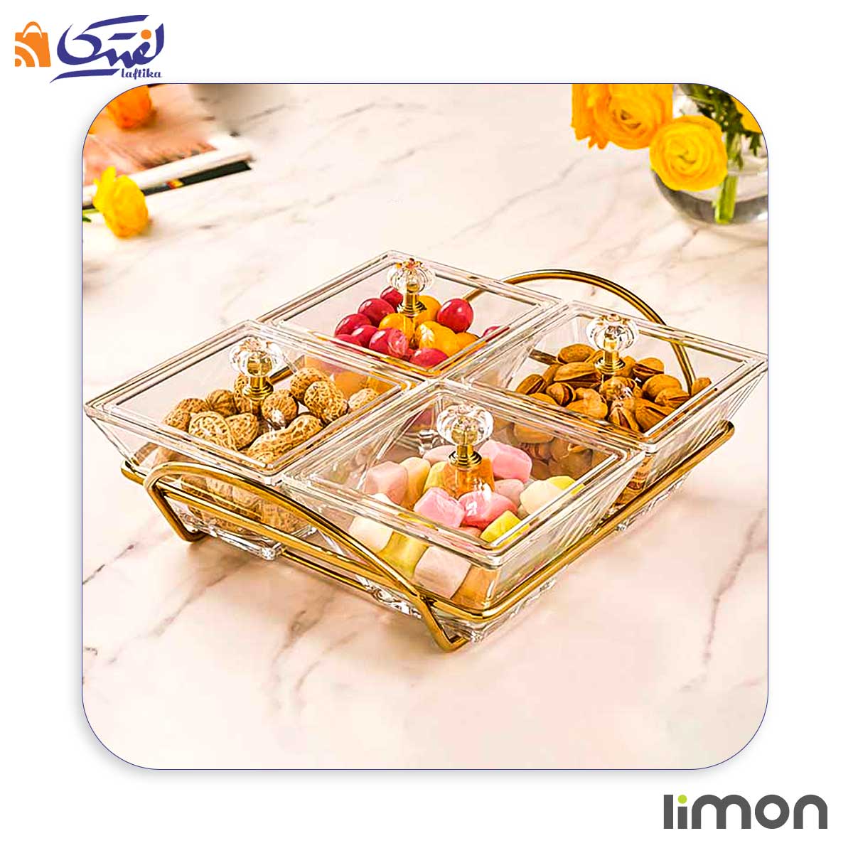 اردورخوری شیشه ای لیمون مربع 4 خانه