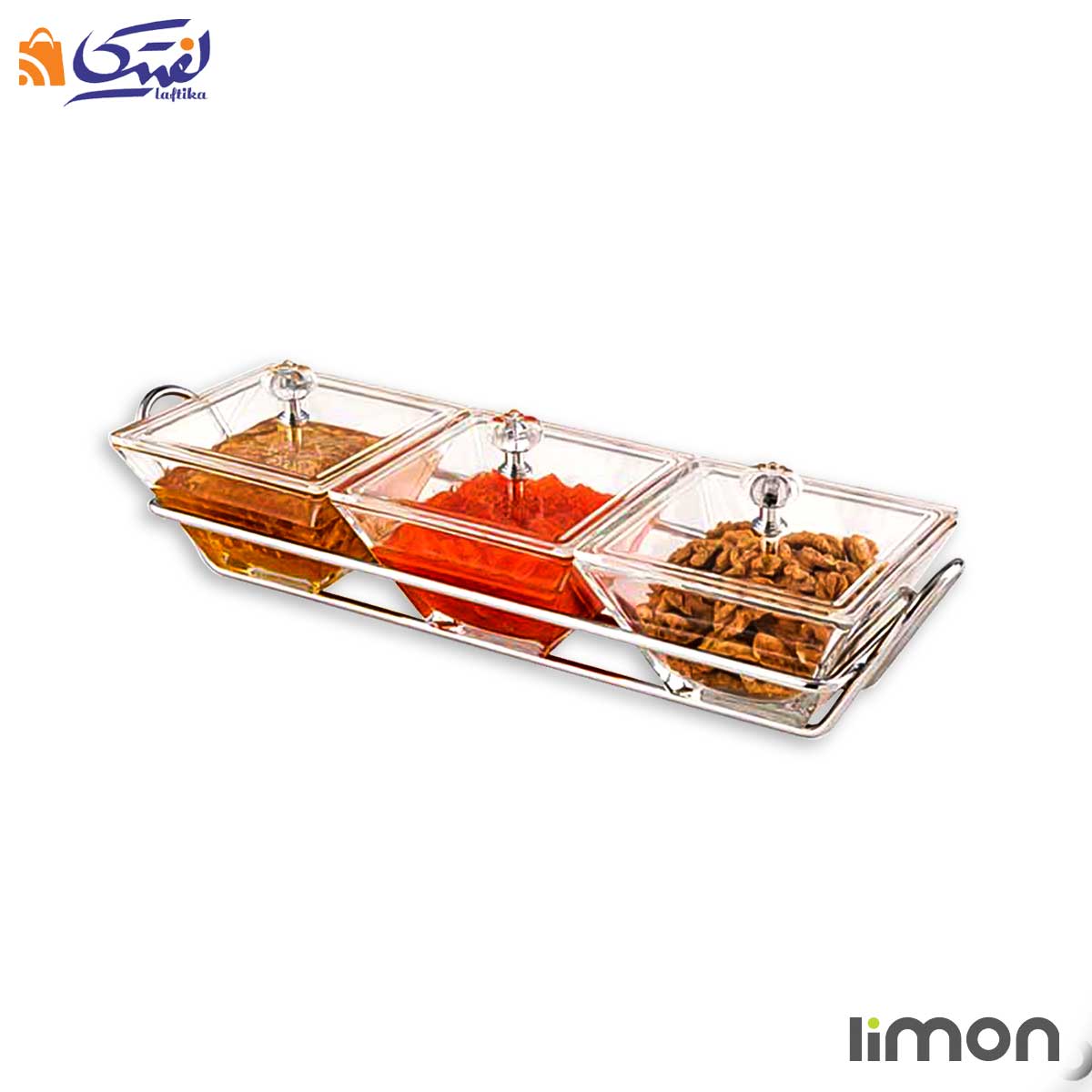 اردورخوری شیشه ای لیمون پایه استیل سه خانه مربع با درب اکرولیک 2107