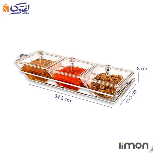 اردورخوری شیشه ای لیمون پایه استیل سه خانه مربع