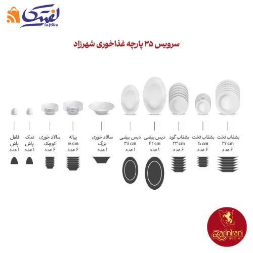 ترکیب سرویس 35 پارچه شهرزاد چینی زرین سینره 6 نفره با بهترین قیمت