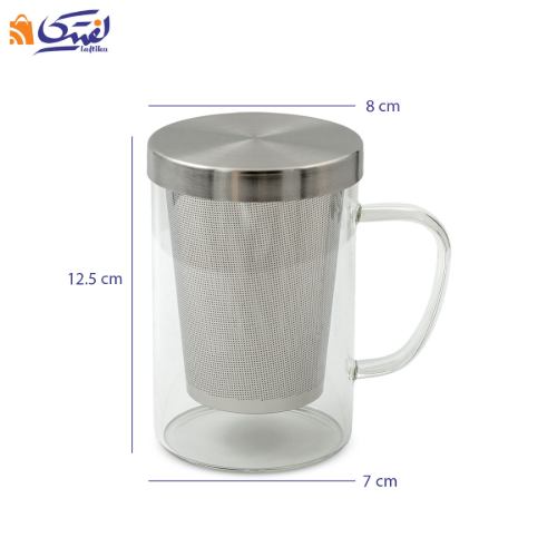 ماگ دمنوش پیرکس درب استیل و داخل استیل دسته دار