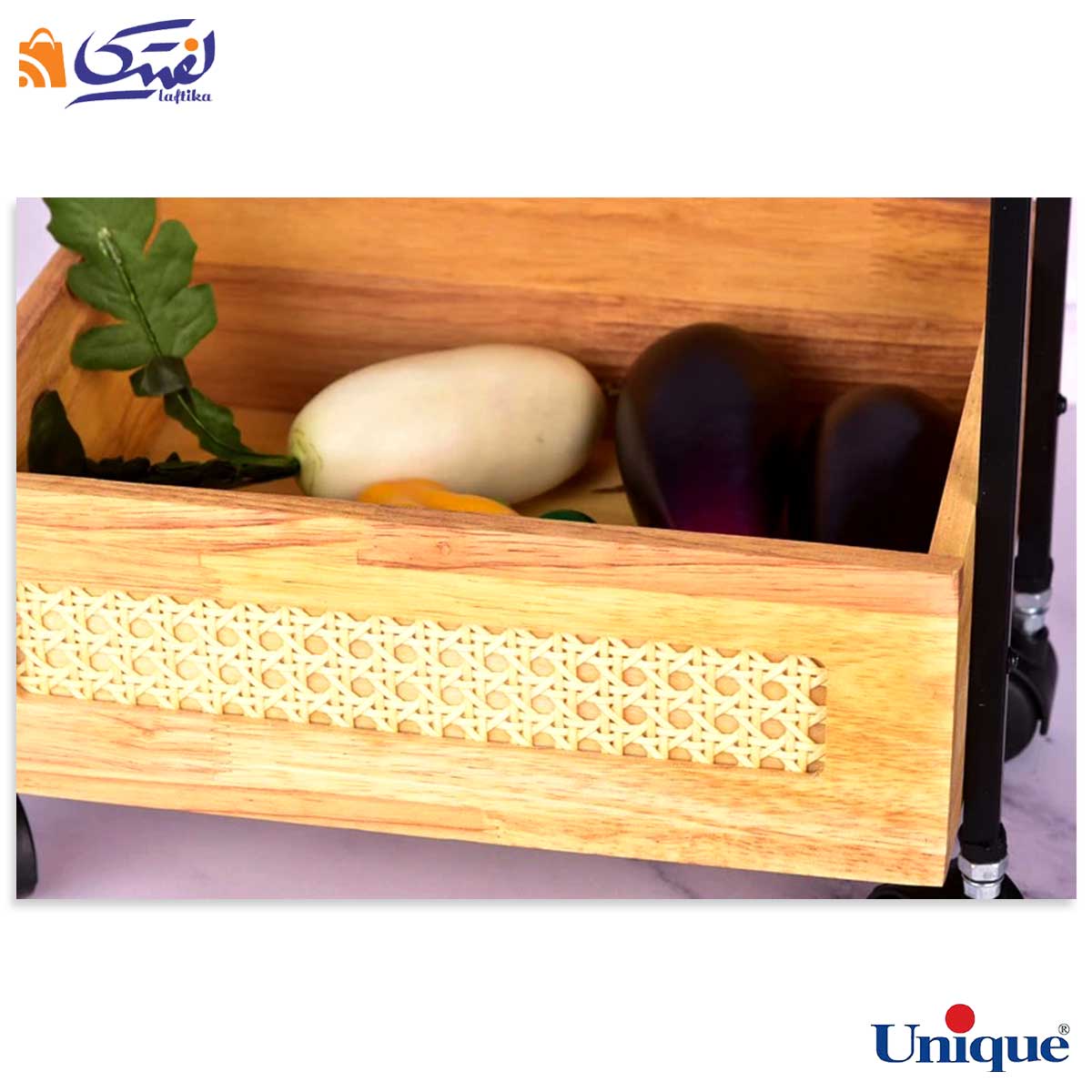 سبد سیب زمینی و پیاز یونیک 2 طبقه چوب حصیری
