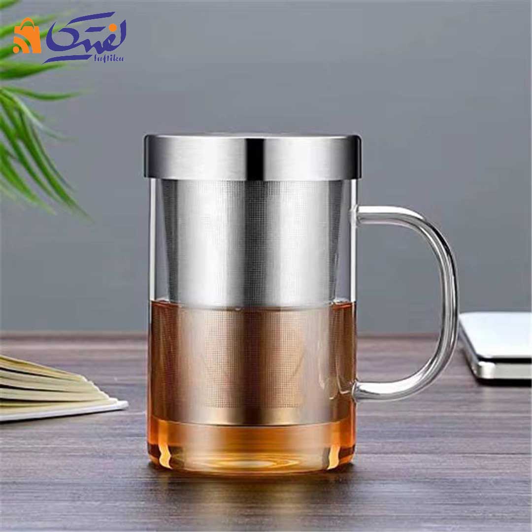 لیوان دمنوش پیرکس با تفاله گیر استیل  500 میلی لیتر وارداتی