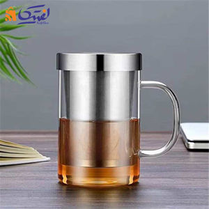 لیوان دمنوش پیرکس با تفاله گیر استیل  500 میلی لیتر وارداتی