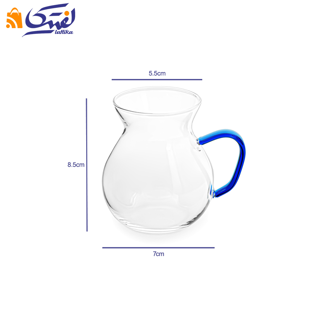 ابعاد استکان دسته رنگی پیرکس 6 عددی کد 1112