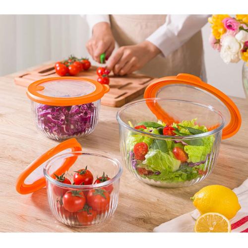 خرید اقساطی کاسه گرد لیمون دربدار شیشه ای شیاردار لیمون 2404
